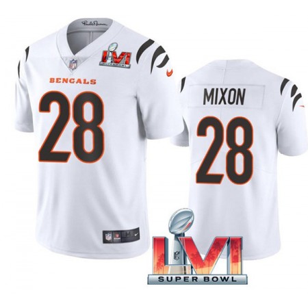 Maillot Homme Cincinnati Bengals Joe Mixon 28 2022 Super Bowl LVI Blanc Vapor Limited